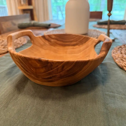Rustic Teak Bowl with Handles - 10" Diameter
