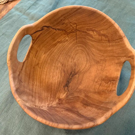 Rustic Teak Bowl with Handles - 10" Diameter